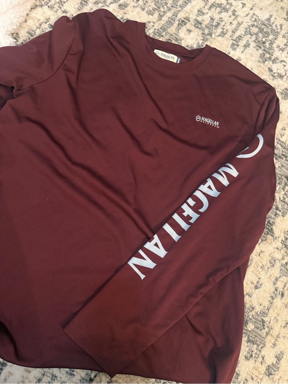 Magellan Outdoors Long Sleeve Tee in Maroon with White Logo